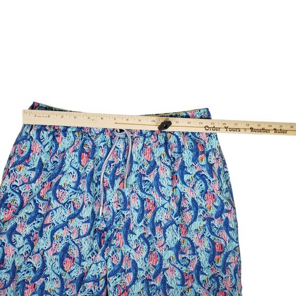 Peter Millar Seaside Collection Mesh Lined Swim Trunks Size L Blue Pink Coral - Picture 8 of 10